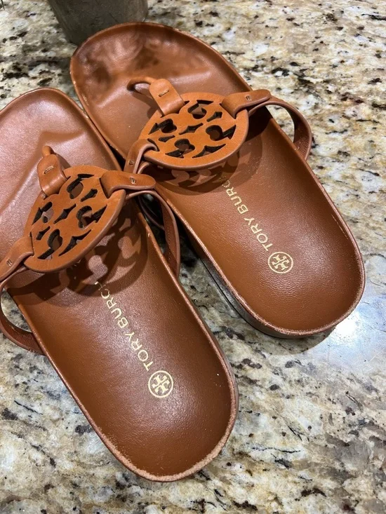 Tory Burch Miller Cloud Caramel Brown Leather Sandals 8.5 - Picture 7 of 11